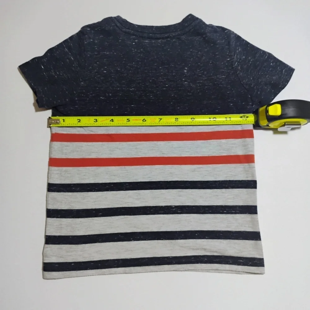 Cat & Jack Boys Striped Pocket Tee 3T Navy Orange Gray Short Sleeve Shirt